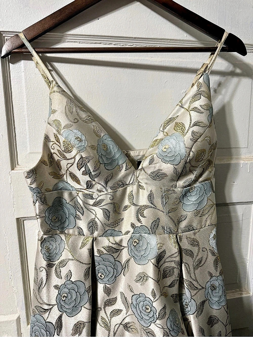 B. Darlin Blue Floral Gold Metallic Brocade Mini Dress Size 10